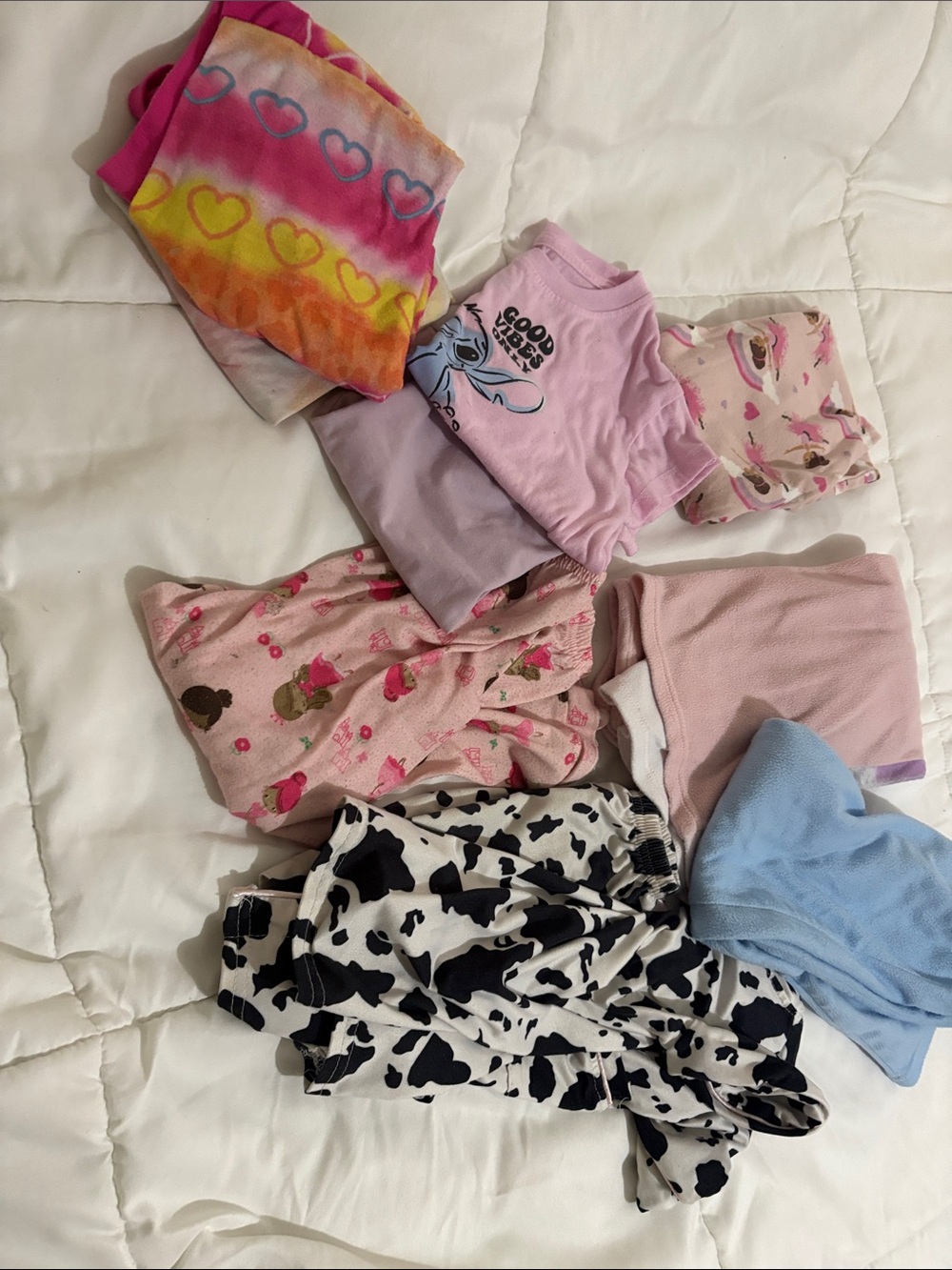 Girls Mixed Pajama Bundle - Pink, Purple, Tie-Dye & Cow Print